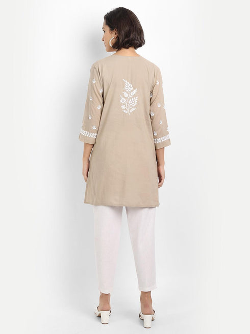 Sakshi & Jinal in Chikankari Hand embroidery tunic-Brown